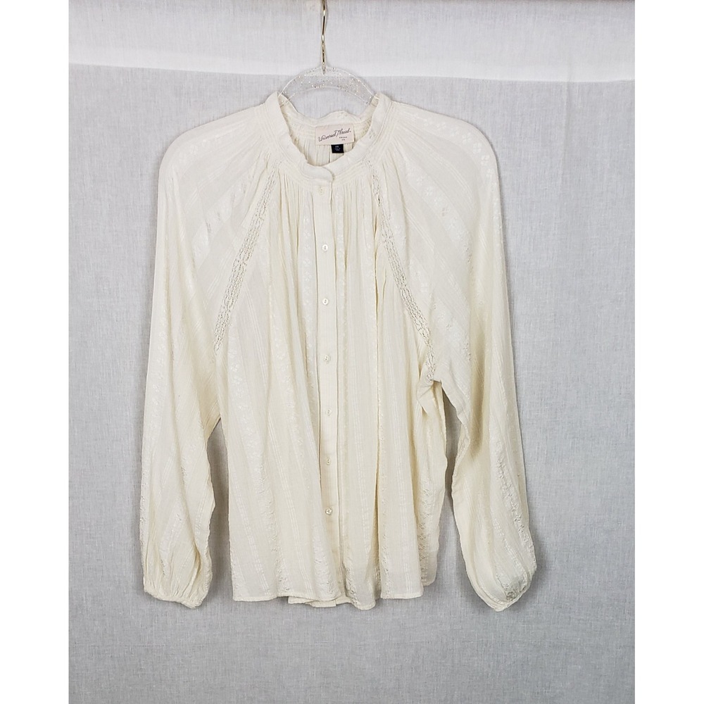 Universal Thread Ivory Dobby Stripe Embroidered Lace Boho Blouse XXL Romantic